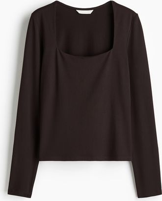H&M Langarmshirt aus Jersey - Brown