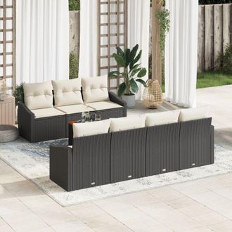 vidaXL Conjunto De Sof&aacute; De Jard&iacute;n 8 Pcs Negro, Blanco Vidaxl