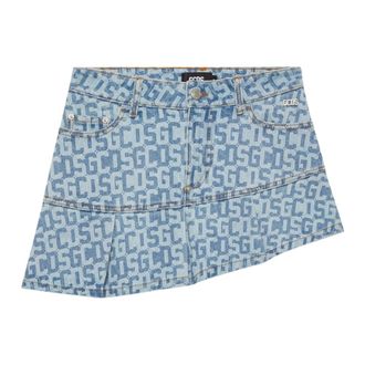 GCDS Gonna corta in denim con monogramma - - Skirts - Donna - Blu - W30