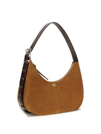 Ganni Womens Suede Vegan Shoulder Bag Caramel Caf&eacute; Recycled Polyester