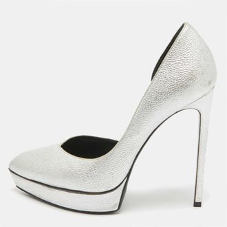 Saint Laurent Saint Laurent Silver Leather Janis Dorsay Pumps Size 39