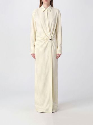 Dondup Striped Virgin Wool Long Sheath Dress with Draped Waist