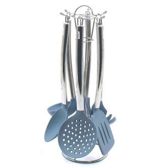 Bisetti Set de utensilios de cocina Pierre Gourmet de silicona de 6 piezas con soporte de metal