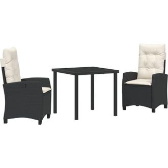 vidaXL Conjunto De Comedor De Jard&iacute;n 3 Pcs Negro Rat&aacute;n Sint&eacute;tico Vidaxl