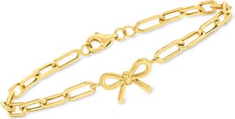 Canaria Canaria 4mm 10kt Yellow Gold Paper Clip Link Bracelet With Bow Charm