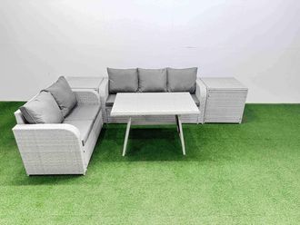 Fimous Rectangular Dining Table Sofa Set with 2 Side Tables Light Grey