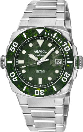 Gevril Group Mens Fortuna 316L Stainless Steel Case, Carbon Bezel, Black/Green dial, Bracelet. - Silver - One Size