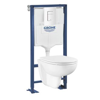 GROHE Inodoro Suspendido Sin Borde + Asiento + Estructura Soporte Autoportante + Mando Wc Cuadrado Even White