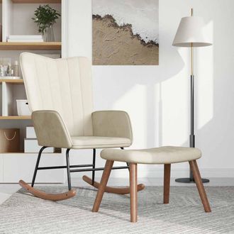 vidaXL Vidaxl - Silla Mecedora Con Reposapi&eacute;s Terciopelo Crema