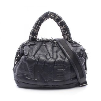 Chanel Black White Nylon Fabric Leather Handbag Tote Bag (Pre-Owned)