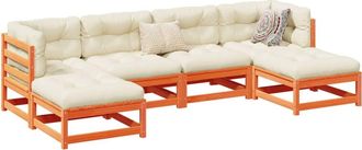 vidaXL Set De Sof&aacute;s Jard&iacute;n 6 Pzas Con Cojines Madera Pino Marr&oacute;n Cera Vidaxl