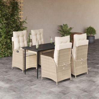 vidaXL Set Comedor De Jard&iacute;n 5 Pzas Con Cojines Rat&aacute;n Sint&eacute;tico Beige Vidaxl