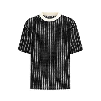 Jil Sander T-Shirts, male, Black, Size: S Striped open-knit T-shirt