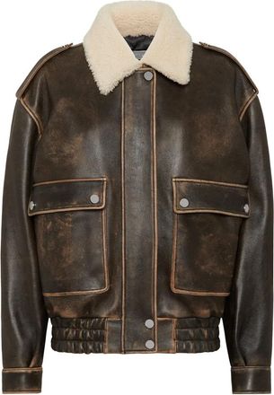 Philipp Plein Lederen Aviatorjack met Shearling Kraag Signature - Dames - Leren en Su&egrave;de Jassen - Bruin - L - Leer - Jassen