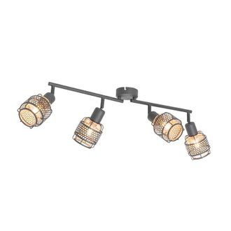 QAZQA Qazqa - Dise&ntilde;o Plaf&oacute;n De Dise&ntilde;o Negro Con Dorado 4 Luces Oblongo - Noud Acero Alargada Adecuado Para Led Max. 4 X 25 Watt