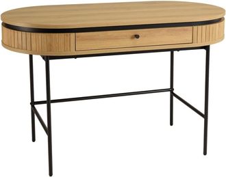 Macabane Escritorio redondeado de color natural con 1 caj&oacute;n y patas met&aacute;licas n