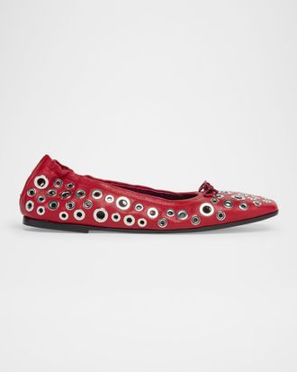 Golden Goose Amy Grommet Zip Leather Ballerina Flats