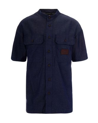 Emporio Armani Casual Chambray Shirt with Guru Collar and Flap Pockets