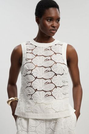 Karen Millen Womens Cotton Cutwork Woven Shell Top - White - Size 12 UK