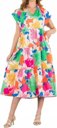 THML Clothing Tiered Midi Dress In Multi Color Print