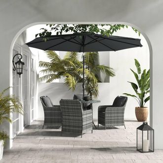 OUTSUNNY Luxury Rattan Garden Dining Set W/ Parasol, Cushions in Mid Grey