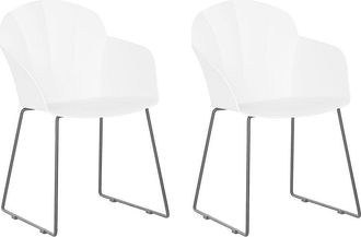 Beliani Conjunto De 2 Sillas De Comedor De Material Sint&eacute;tico Blanco Patas De Metal Negro Respaldo En Forma De Sala De Estar Moderna Sylva