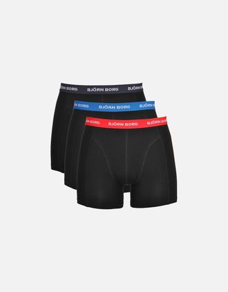 Bj&ouml;rn Borg Mens 3-Pack Contrast Waistband Boxer Trunks, Black w/ red/blue - Size: 35/34/32