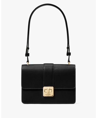 Kate Spade New York Womens Phoebe Refined Grain Leather Small Flap Shoulder Bag - Black - One Size