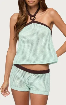 Edikted Loli Ring Halter Top in Aqua at Nordstrom, Size X-Large