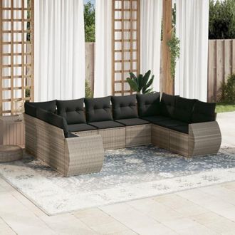 vidaXL Set Muebles Jard&iacute;n 9 Pzas Y Cojines Rat&aacute;n Sint&eacute;tico Gris Claro Vidaxl