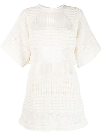 Stella McCartney I Love You crochet-knit minidress - women - Cotton - 40 - White