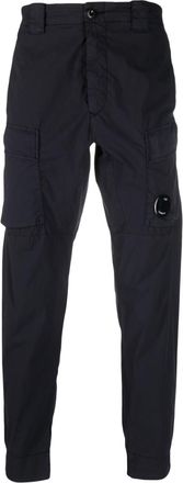 C.P. Company logo-patch tapered trousers - men - Cotton/Polyamide/Spandex/Elastane - 54 - Blue