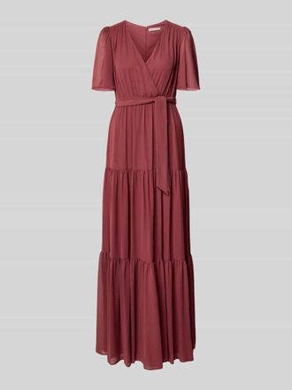 Christian Berg Cocktail Abendkleid mit V-Ausschnitt und Bindeg&uuml;rtel in Rostrot, Gr&ouml;&szlig;e 34