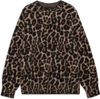 Anine Bing Leopard Print Crew Neck Sweater - Dames - Ronde hals truien - Bruin - XS - Truien & Vesten