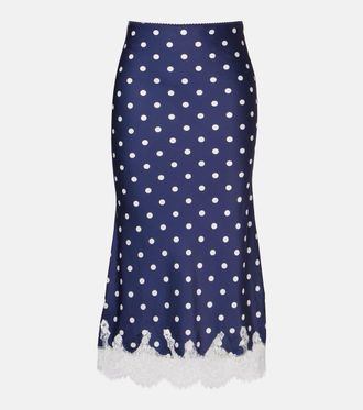 Self Portrait Navy Polka Dot Satin Midi Skirt