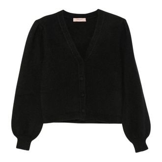 Twinset Angora-blend V-hals vest - Dames - Truien - Zwart - Maat: XS Polyamide