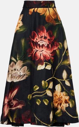 Agua Bendita Falda midi de lino floral