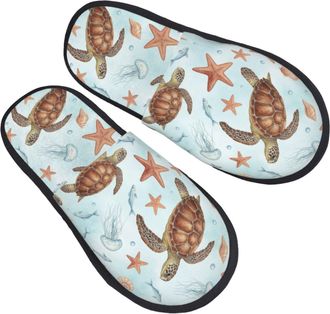 Generic Plush House Shoes Men Sea Turtle Starfish Mens Slipper Breathable Womens Slippers for Hotels Travel Guest L