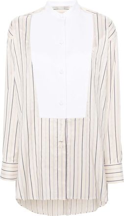 Stella McCartney contrasting-panel striped shirt - women - Polyester/Silk/Cotton - 42 - Neutrals