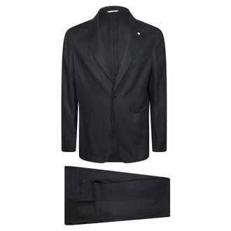 Manuel Ritz Single Breasted Suits, male, Black, Size: XL Abito Monopetto Lino