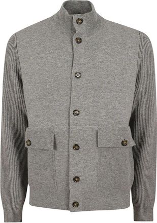 Lardini Giubbino Double in Maglia - Heren - Vesten - Grijs - XL - Wol - Truien & Vesten
