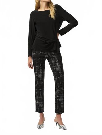 Joseph Ribkoff Plaid Jacquard Slim Ankle Pants In Black Off-White