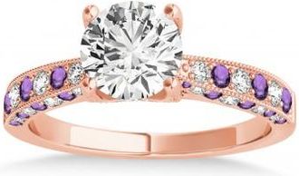 Allurez Alternating Diamond & Amethyst Engravable Engagement Ring in 14k Rose Gold (0.45ct)