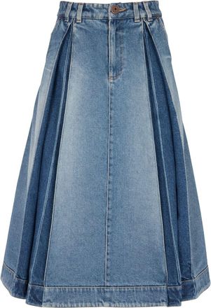 Balmain pleated denim skirt - women - Cotton - 40 - Blue
