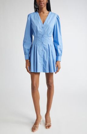 Ramy Brook Julianna Pleated Long Sleeve Poplin Minidress in Cornflower Blue at Nordstrom, Size Xx-Small