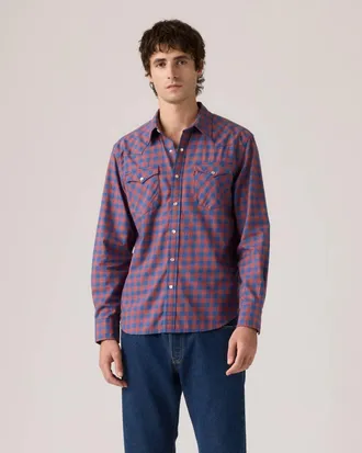 Levi's Classic Western Shirt Mens Blue Plaid Twill Button Up JAX1814