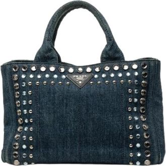 Prada Pre-owned Studded Denim Satchel - Dames - Vintage Shopper - Blauw - ONE Size - Denim - Vintage