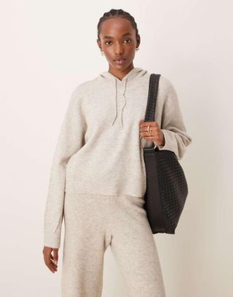Jacqueline de Yong slouchy knitted hoodie in cream - part of a set-White