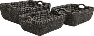 Happimess Astor Handwoven Water Hyacinth Nesting Storage Baskets with Wood Handles in Black at Nordstrom