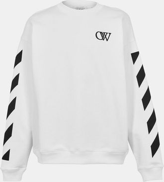 Off-white Mens Off White Crew Neck Drop Shoulder Long Sleeve Sweatshirt in White-Black - Size X-Small